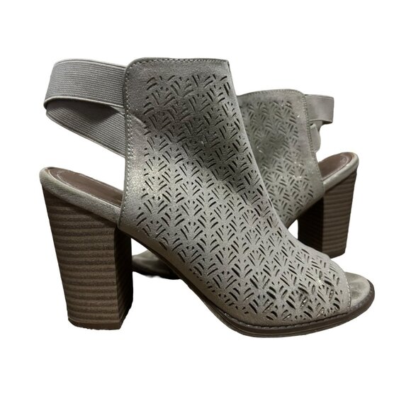 Kenneth Cole Beige Gold Shimmer Open Toe Ankle Booties Sz 8 Chunky Heel Womens - Picture 2 of 12